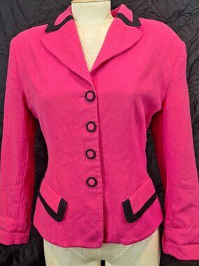 BeBe 80s Women's Hot Pink Wool Fashion 3/4 Sleeve Blazer Jacket Vintage SZ 10